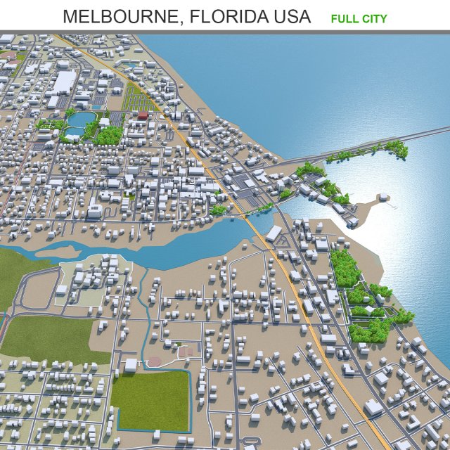 Melbourne city florida usa 40km 3D Model .c4d .max .obj .3ds .fbx .stl .blend 
