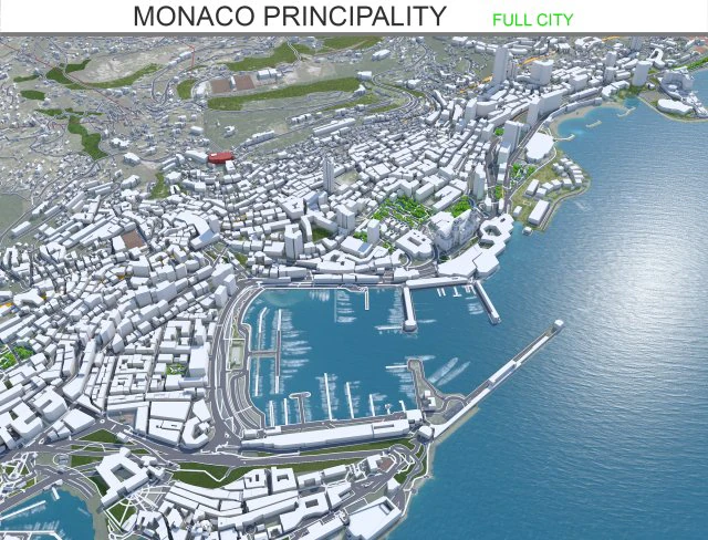 Monaco city principality 20km 3D Model .c4d .max .obj .3ds .fbx .stl .blend