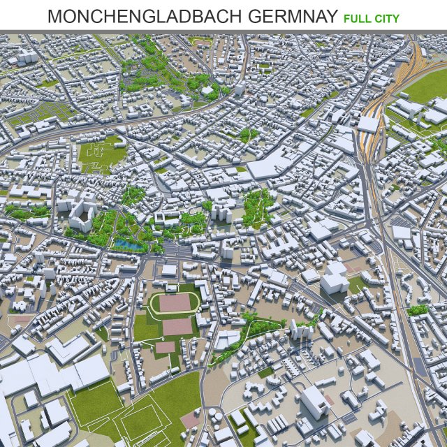Monchengladbach city germnay 50km 3D Modell .c4d .max .obj .3ds .fbx .stl .blend 