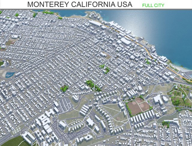 Monterey city california 20km 3D 模型 .c4d .max .obj .3ds .fbx .stl .blend 
