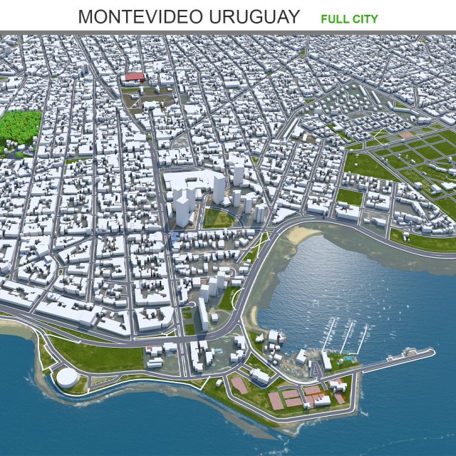 Montevideo city uruguay 80km Modello 3D .c4d .max .obj .3ds .fbx .stl .blend 