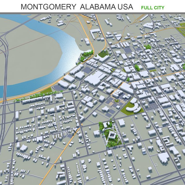 Montgomery prattville millbrook city alabama usa 60km 3D-Modell .c4d .max .obj .3ds .fbx .stl .blend 