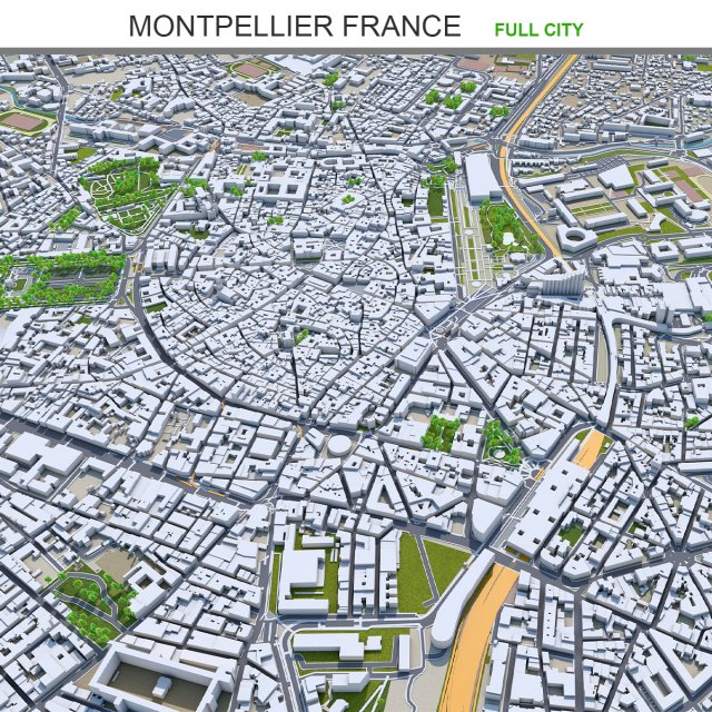 Montpellier city france 30km 3D 模型 .c4d .max .obj .3ds .fbx .stl .blend 