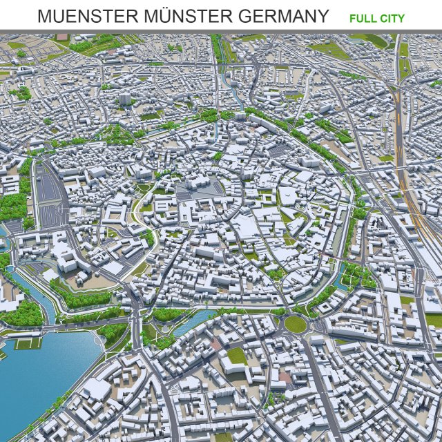Muenster mnster city germany 60km 3D 模型 .c4d .max .obj .3ds .fbx .stl .blend 