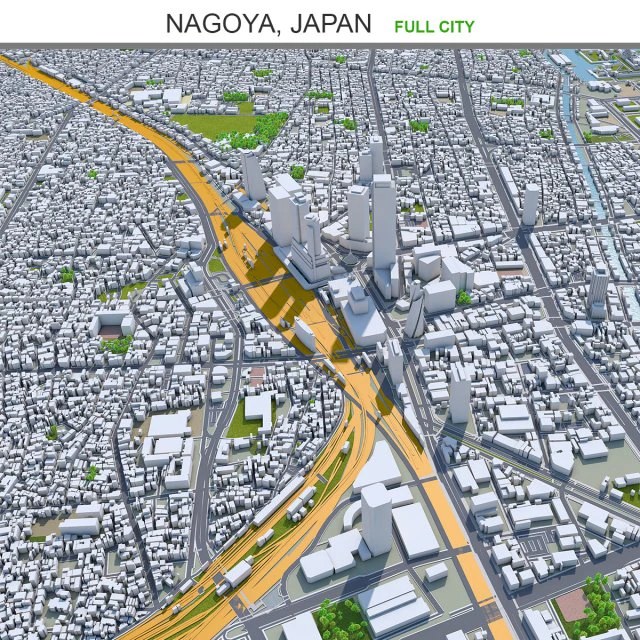 Nagoya city japan 60km 3D Model .c4d .max .obj .3ds .fbx .stl .blend 