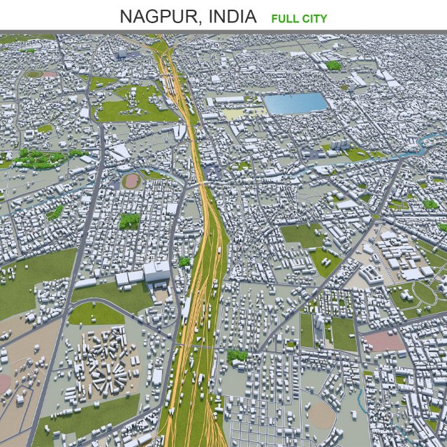 Nagpur city india 60km 3D Model .c4d .max .obj .3ds .fbx .stl .blend 