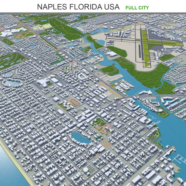 Naples florida city usa 30km 3D 모델 .c4d .max .obj .3ds .fbx .stl .blend 