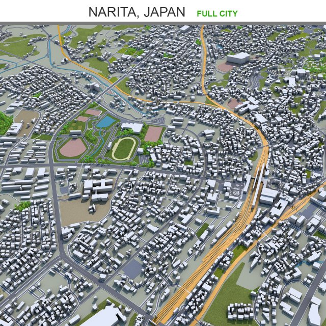 Narita city japan 40km Model 3D .c4d .max .obj .3ds .fbx .stl .blend 