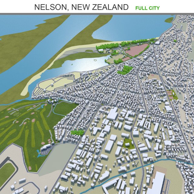 Nelson city new zealand 40km Modello 3D .c4d .max .obj .3ds .fbx .stl .blend