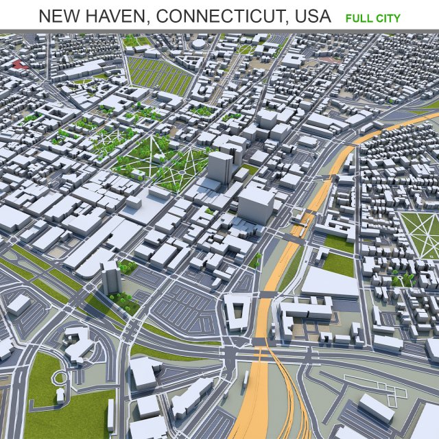 New haven city connecticut usa 30km Modello 3D .c4d .max .obj .3ds .fbx .stl .blend 