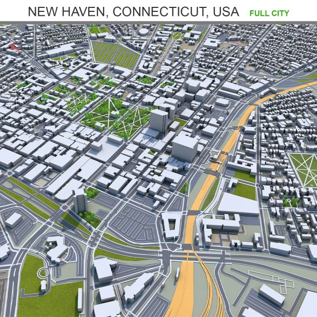 New haven city connecticut usa 30km 3D Model .c4d .max .obj .3ds .fbx .stl .blend 