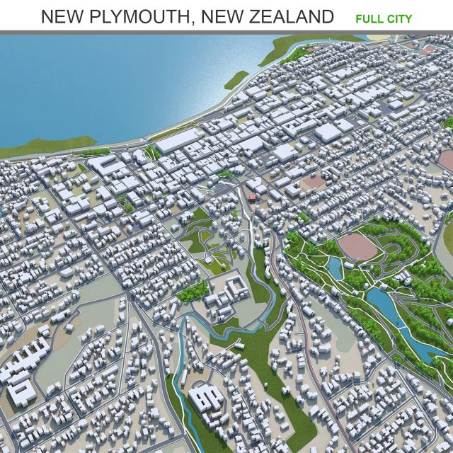 New plymouth city new zealand 30km 3D Model .c4d .max .obj .3ds .fbx .stl .blend