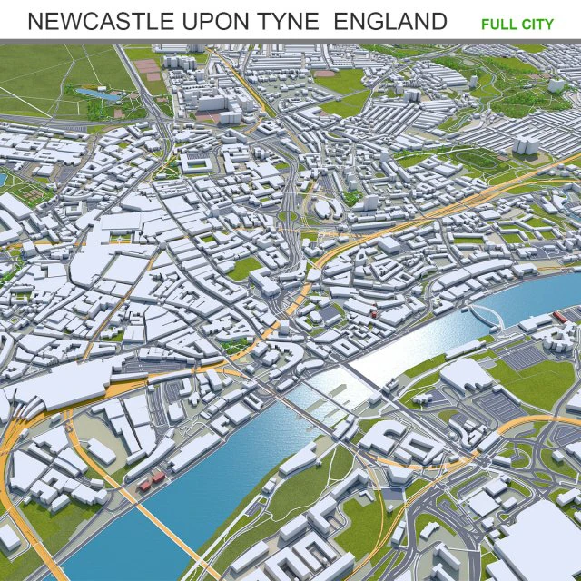 Newcastle upon tyne gateshead sunderland south shields city england 60km 3D Model .c4d .max .obj .3ds .fbx .stl .blend