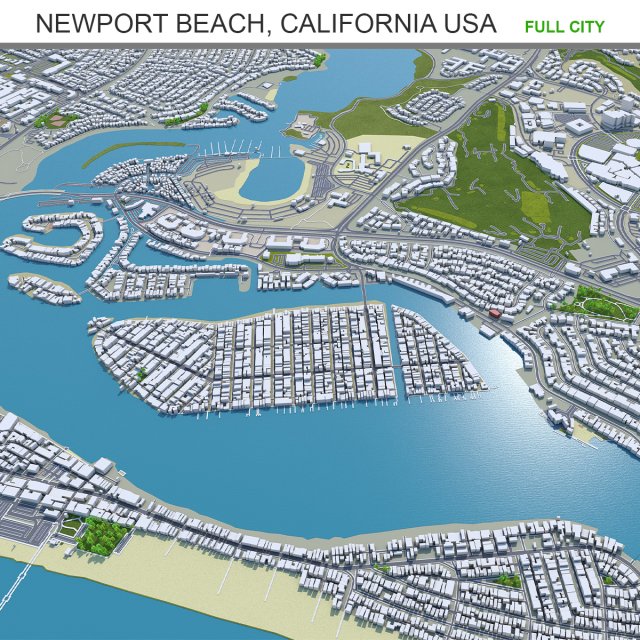 Newport beach city california usa 30km 3D 모델 .c4d .max .obj .3ds .fbx .stl .blend