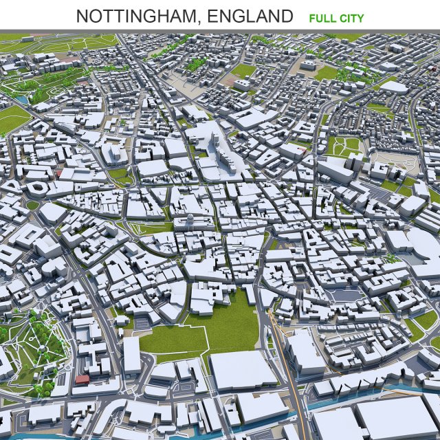 Nottingham city england 80km 3D Model .c4d .max .obj .3ds .fbx .stl .blend 