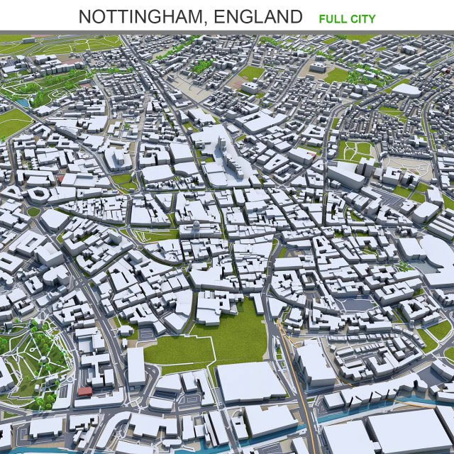 Cidade de Nottingham Inglaterra 80 km Modelo 3D .c4d .max .obj .3ds .fbx .stl .blend