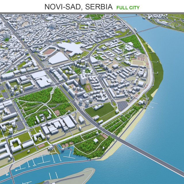 Novi-sad city serbia 40km 3D Model .c4d .max .obj .3ds .fbx .stl .blend