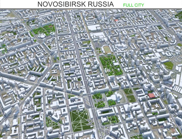 Novosibirsk city russia 80km 3D Model .c4d .max .obj .3ds .fbx .stl .blend 