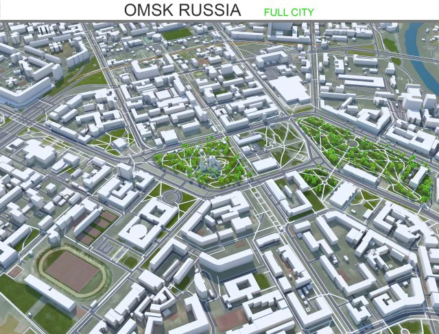 러시아 옴스크시 70km 3D 모델 .c4d .max .obj .3ds .fbx .stl .blend 