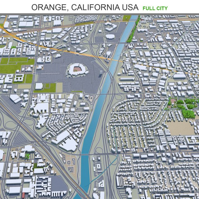 Orange city california 40km 3D Model .c4d .max .obj .3ds .fbx .stl .blend 