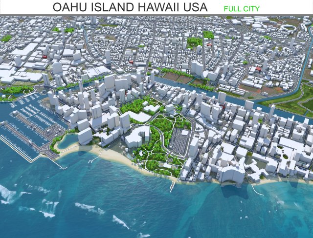 Oahu island hawaii city usa 80km 3D Модель .c4d .max .obj .3ds .fbx .stl .blend 