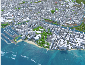 Oahu island hawaii city usa 80km 3D Модель