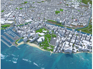 Oahu island hawaii city usa 80km 3D Model