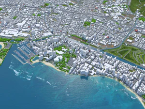 Oahu island hawaii city usa 80km 3D Model