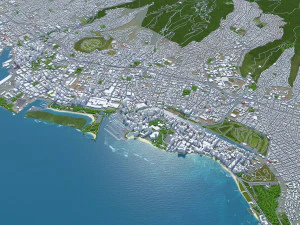Oahu island hawaii city usa 80km 3D Model