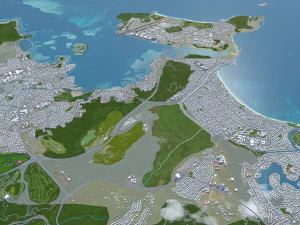 Oahu island hawaii city usa 80km 3D Model