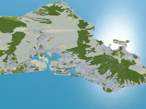 Oahu island hawaii city usa 80km 3D Model