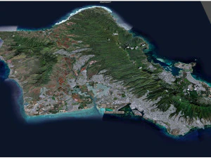 Oahu island hawaii city usa 80km 3D Model