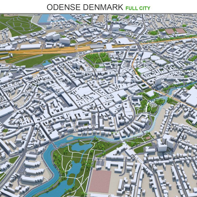 Odense city denmark 60km 3D Model .c4d .max .obj .3ds .fbx .stl .blend 