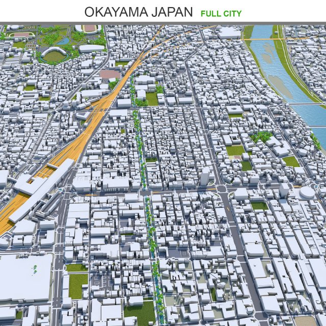 Okayama city japan 100km 3D Model .c4d .max .obj .3ds .fbx .stl .blend 
