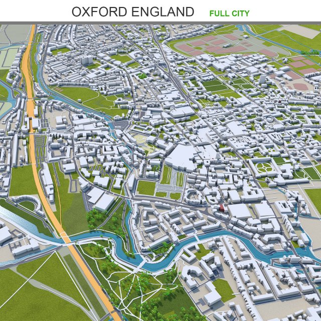 Oxford city england 50km 3D Model .c4d .max .obj .3ds .fbx .stl .blend 