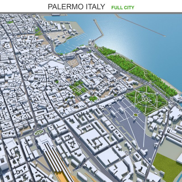Palermo city italy 40km 3D Model .c4d .max .obj .3ds .fbx .stl .blend 