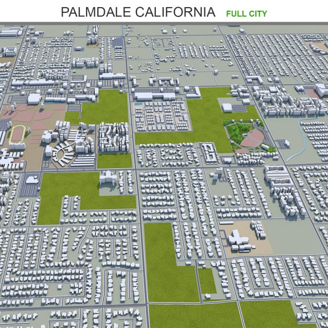 Palmdale city california 60km 3D Model .c4d .max .obj .3ds .fbx .stl .blend