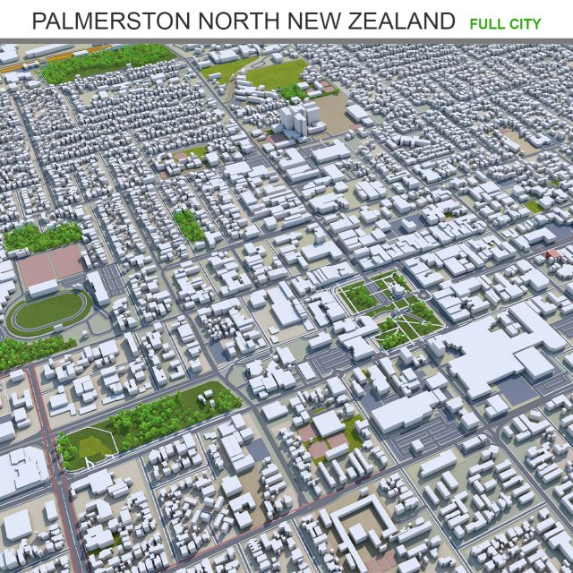 Palmerston north city new zealand 40km 3D Модель .c4d .max .obj .3ds .fbx .stl .blend 