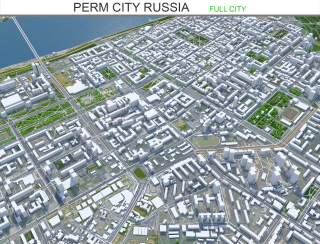 Perm city russia 100km 3D Model .c4d .max .obj .3ds .fbx .stl .blend 