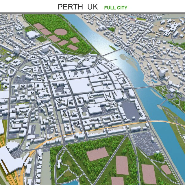 Perth city uk 20km 3D Model .c4d .max .obj .3ds .fbx .stl .blend 