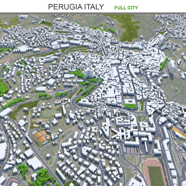 Perugia city italy 30km 3D Модель .c4d .max .obj .3ds .fbx .stl .blend 