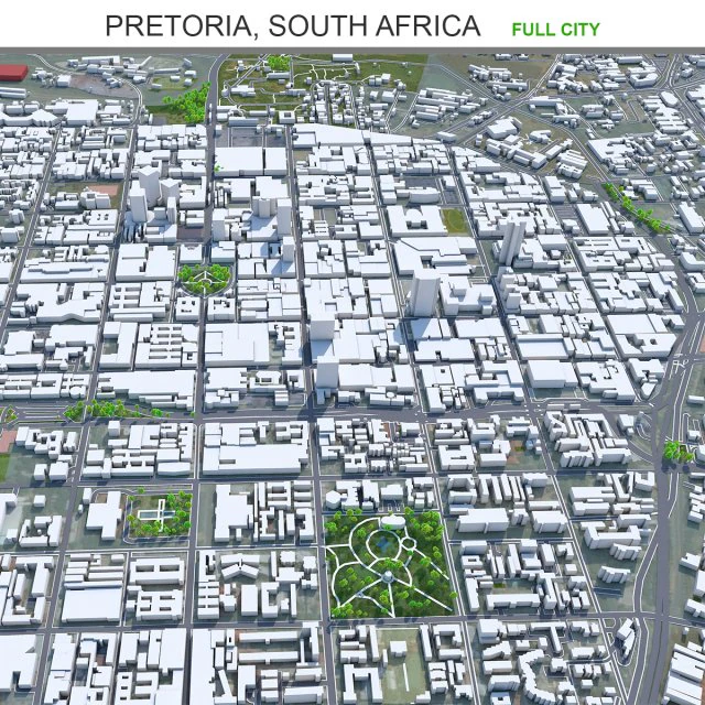 Pretoria stad Zuid-Afrika 60 km 3D Model .c4d .max .obj .3ds .fbx .stl .blend 