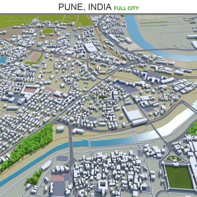 Pune city india 50km 3D Model .c4d .max .obj .3ds .fbx .stl .blend 