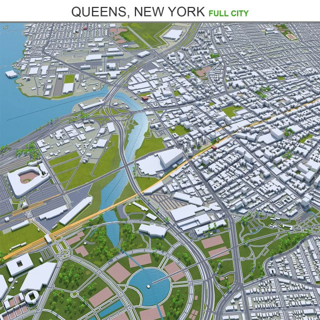 Queens city new york 60km 3D Model .c4d .max .obj .3ds .fbx .stl .blend