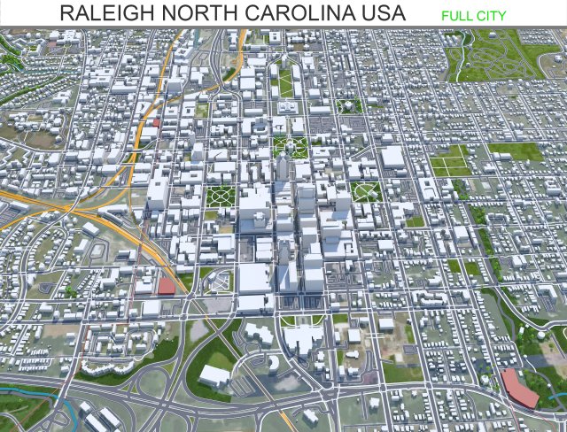 Raleigh city north carolina usa 60km 3D Model .c4d .max .obj .3ds .fbx .stl .blend
