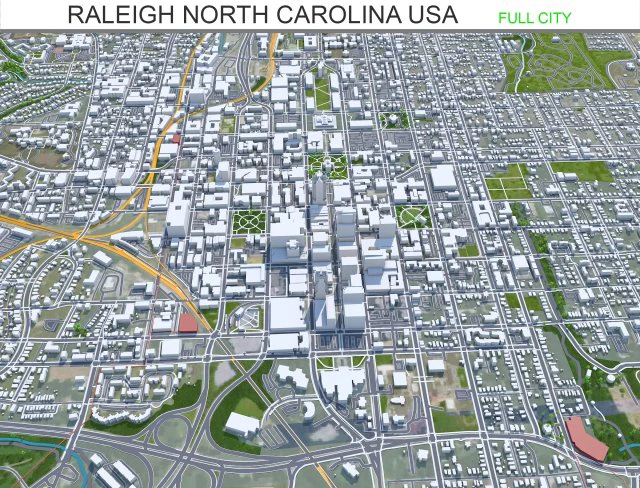 Raleigh city north carolina usa 60km 3D Model .c4d .max .obj .3ds .fbx .stl .blend 