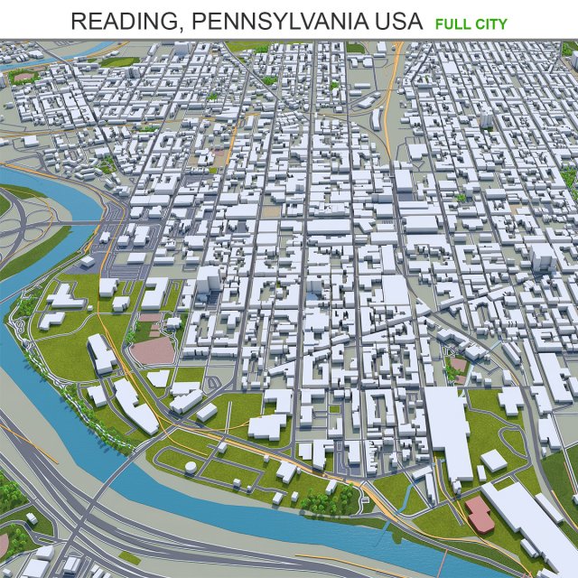 Reading city pennsylvania usa 30km Modelo 3D .c4d .max .obj .3ds .fbx .stl .blend 