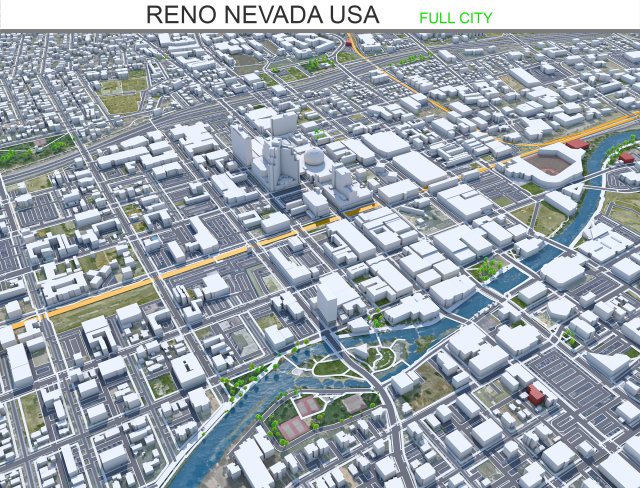 Reno city nevada usa 80km Modelo 3D .c4d .max .obj .3ds .fbx .stl .blend 