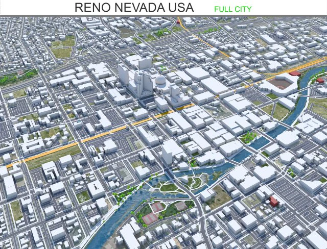 Reno city nevada usa 80km 3D Model .c4d .max .obj .3ds .fbx .stl .blend 
