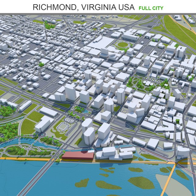 Richmond city virginia usa 40km Model 3D .c4d .max .obj .3ds .fbx .stl .blend 